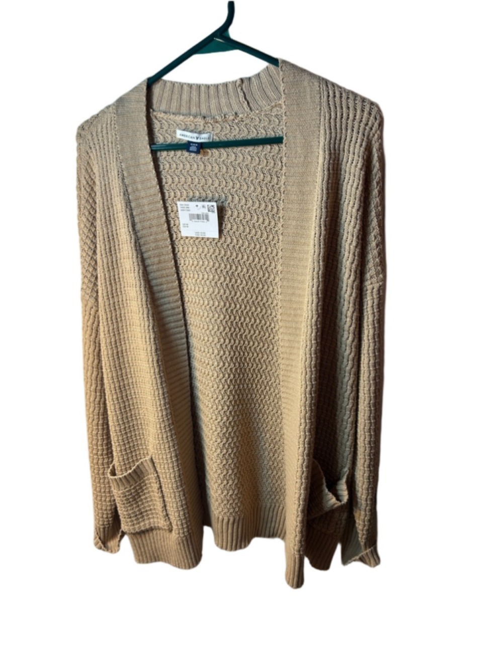 American Eagle Outfitters Tan Open-Front Waffle Cardigan oversized size medium